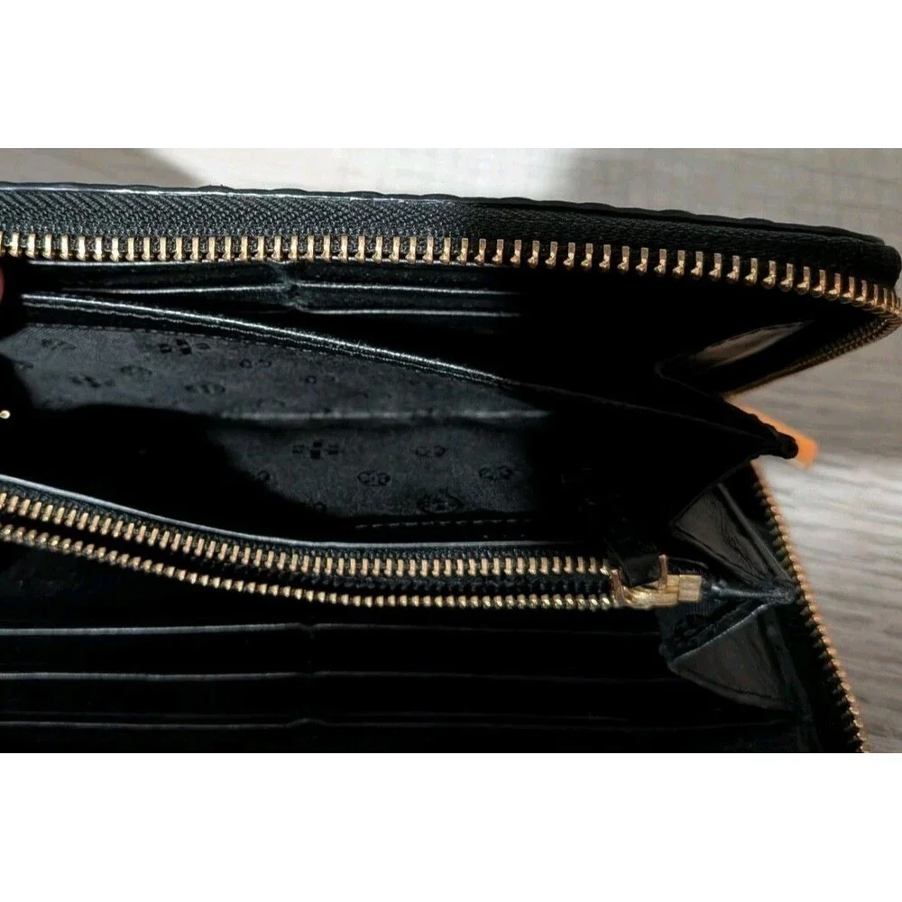 TORY BURCH Marion Party Black Embossed Leather Continental Zip Wallet
